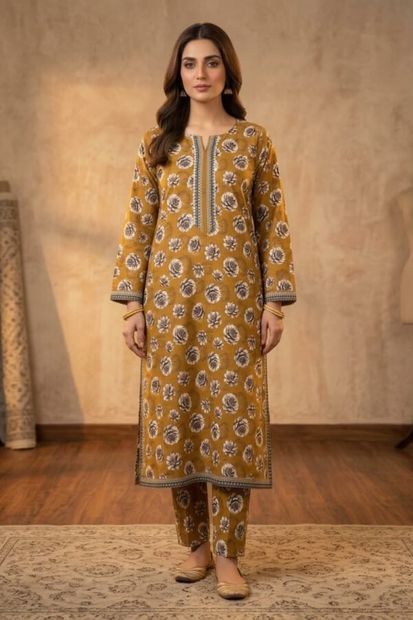 Mustard Printed 2-Piece Suit