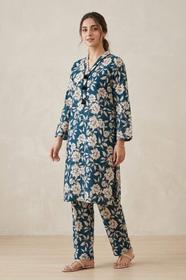 Teal Blue Floral 2-Piece Suit