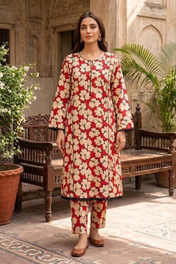 Red & Cream Floral 2-Piece Suit
