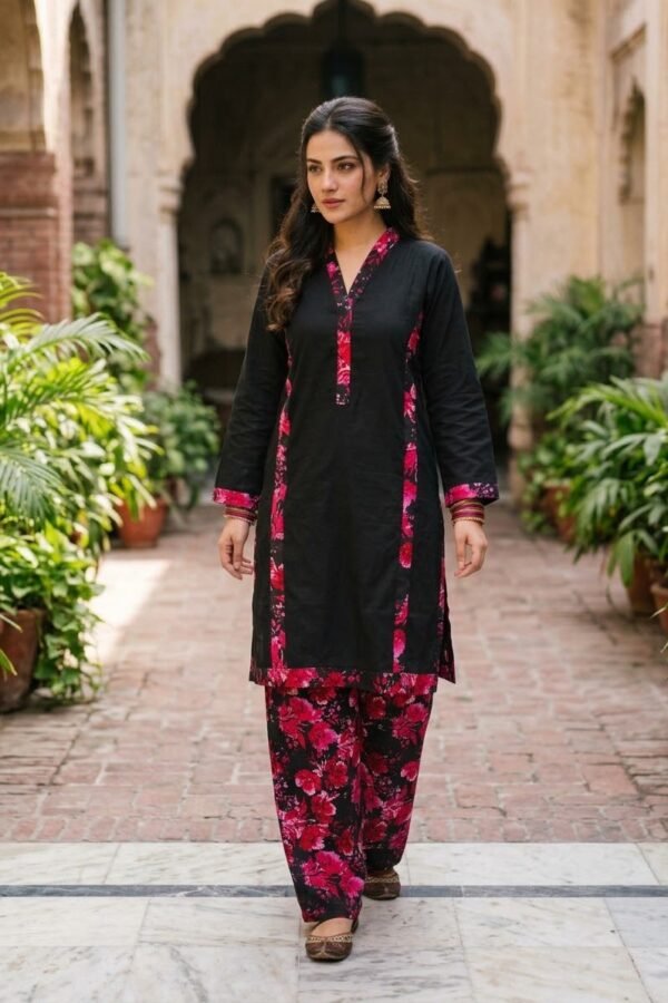 Black & Pink Floral 2-Piece Suit